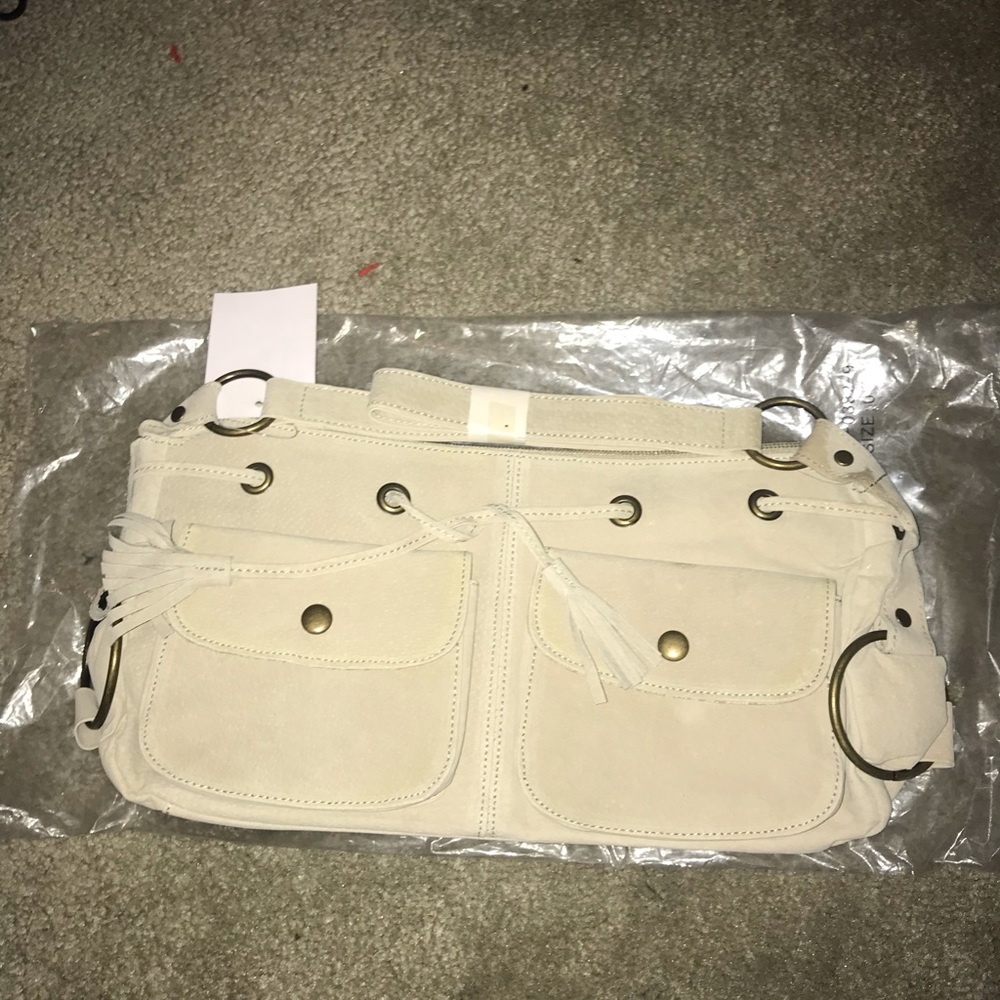 Tan Suede Buckle Satchel Purse